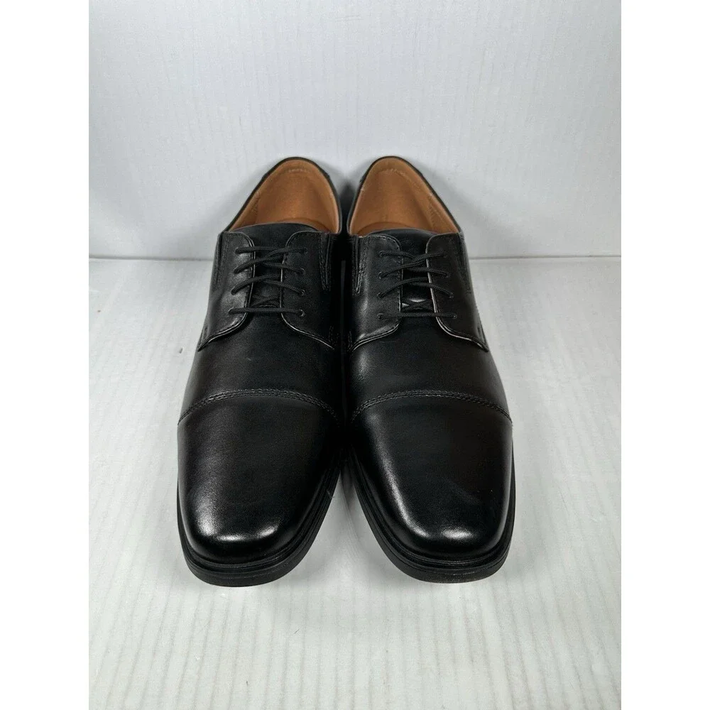 Clarks Tilden Size 11.5 Wide Black Leather Cap Toe Oxford Dress Shoes Mens NEW